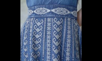 2021 Women‘s fashion dress design Vintage industrial style embroidery Ruffle denim slip dress -