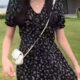 S-XXL Korean Style V-neck Floral A-line Midi Dress Women Casual Short Sleeve Black Dress Big Size