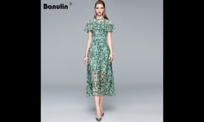 Banulin New Fashion Runway Dress Summer 2020 Women-s Ruffles Short Sleeve Holiday Dress robes Female