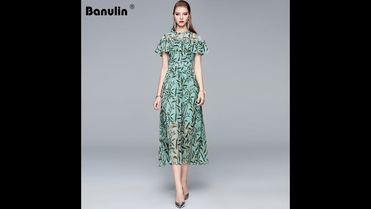 Banulin New Fashion Runway Dress Summer 2020 Women-s Ruffles Short Sleeve Holiday Dress robes Female