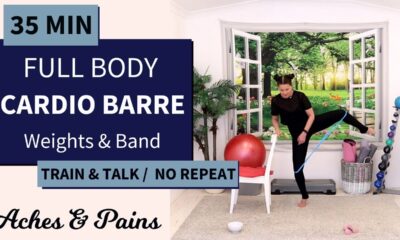 35 MIN FULL BODY CARDIO SCULPT with DUMBBELLS & BAND // TRAIN AND TALK // NO REPEAT / Aches & Pains!