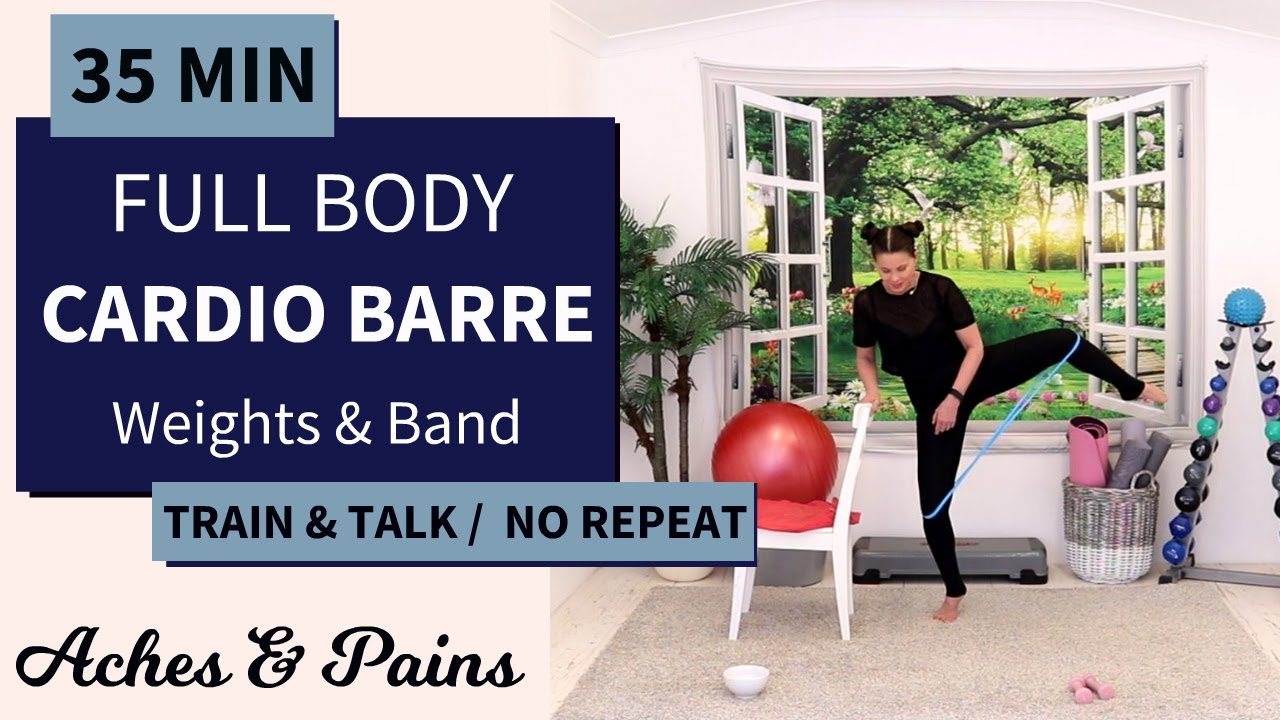 35 MIN FULL BODY CARDIO SCULPT with DUMBBELLS & BAND // TRAIN AND TALK // NO REPEAT / Aches & Pains!