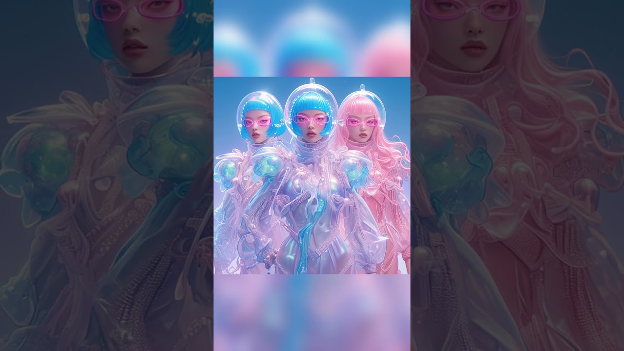 A photo of three future female models with pastel hair random in Midjourney