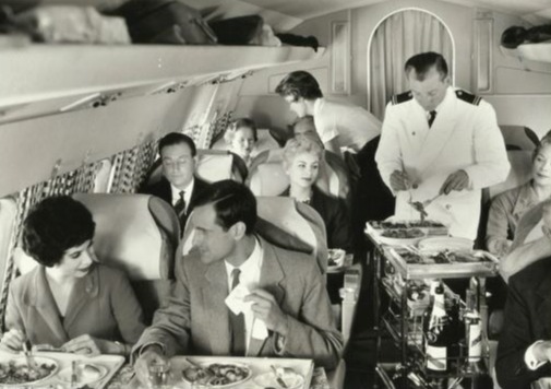 The De Havilland Comet was the world's first commercial jet airliner, and in the 50s included gourmet meals and cocktail lounges