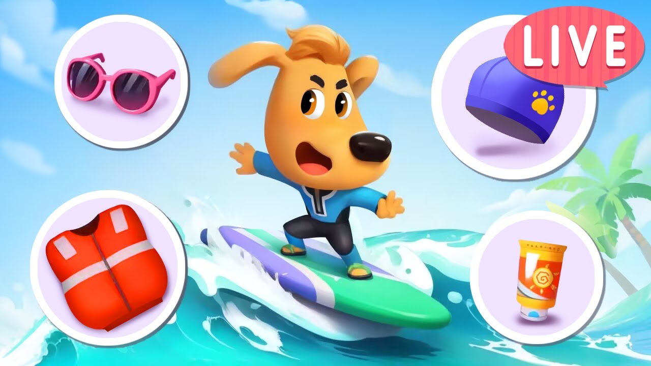 🔴LIVE | Let’s Ride the Waves! Fun Surfing Cartoon | Kids Videos for Kids | Sheriff Labrador