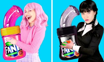 PINK VS BLACK FOOD CHALLENGE! Eating Only 1 Color Challenge, Wednesday VS Enid by Gotcha! Viral