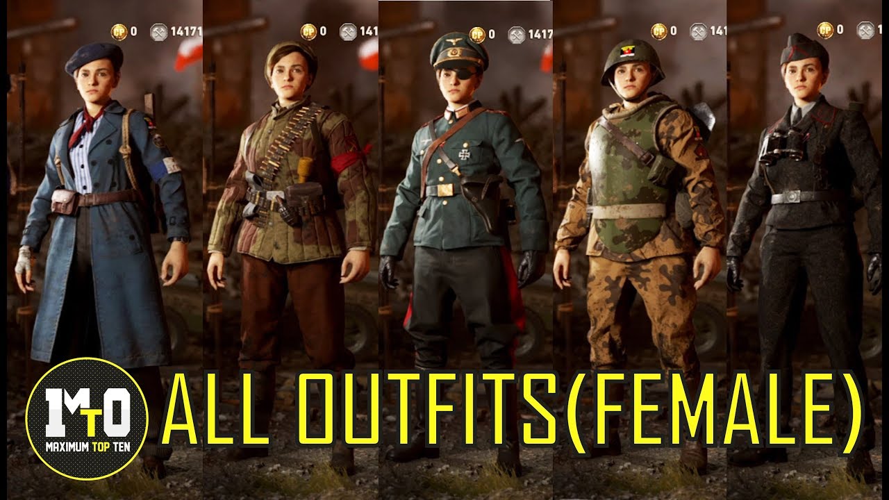 CALL OF DUTY WWII - ALL ALLIES & AXIS OUTFITS (FEMALE MODELS) - RESISTANCE COSTUMES UPDATE