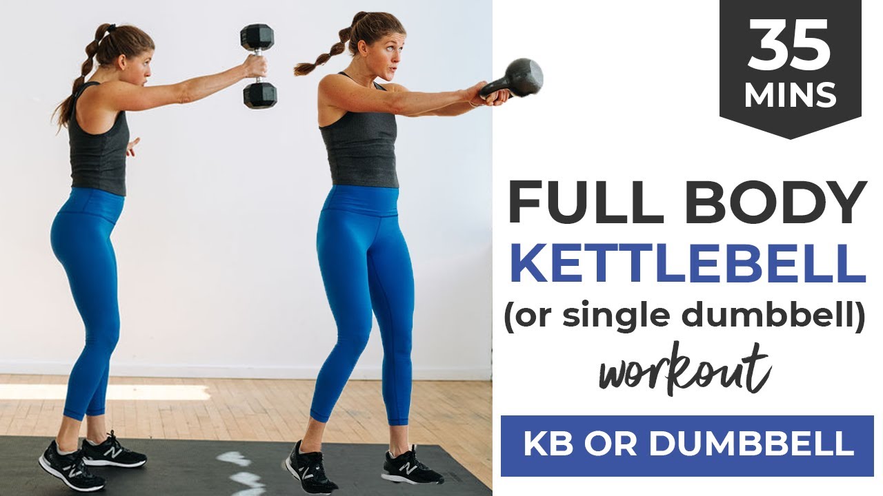 35-Minute Full Body KETTLEBELL WORKOUT (or Single Dumbbell Workout) | No Jumping