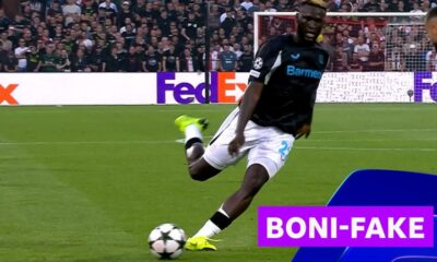 Boniface's amazing trick pass sets up Leverkusen goal