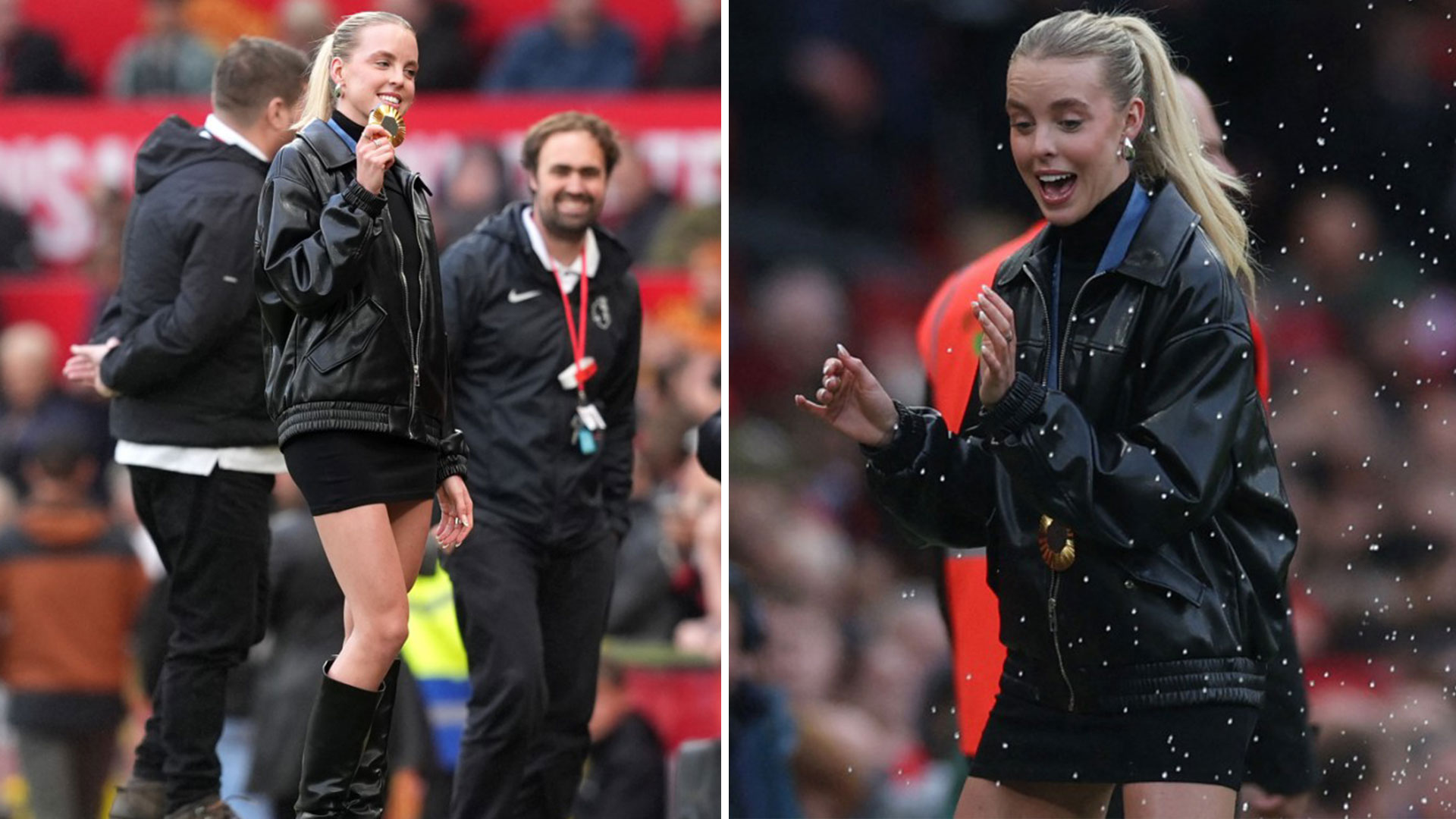 Team GB Olympics hero Keely Hodgkinson given hero's welcome as Man Utd fan shows off gold medal at Old Trafford