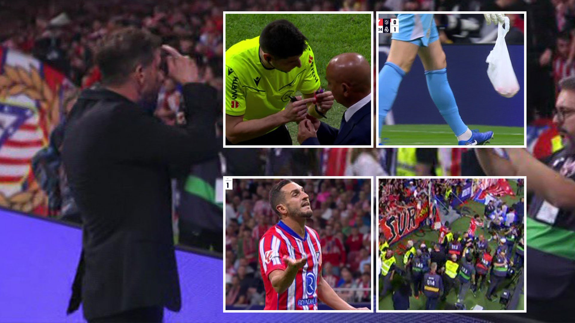 Atletico Madrid v Real Madrid SUSPENDED as ref begs players and managers to tell fans to stop lobbing objects onto pitch