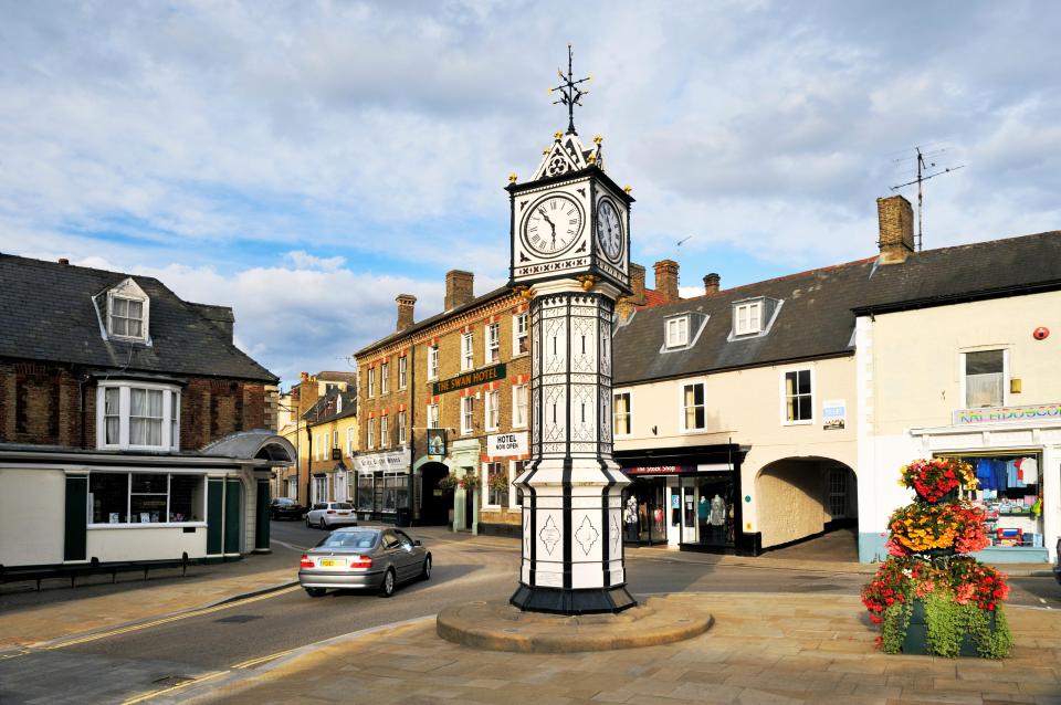 The English market town is home to plenty of Victorian buildings like the black and white clock tower (pictured)