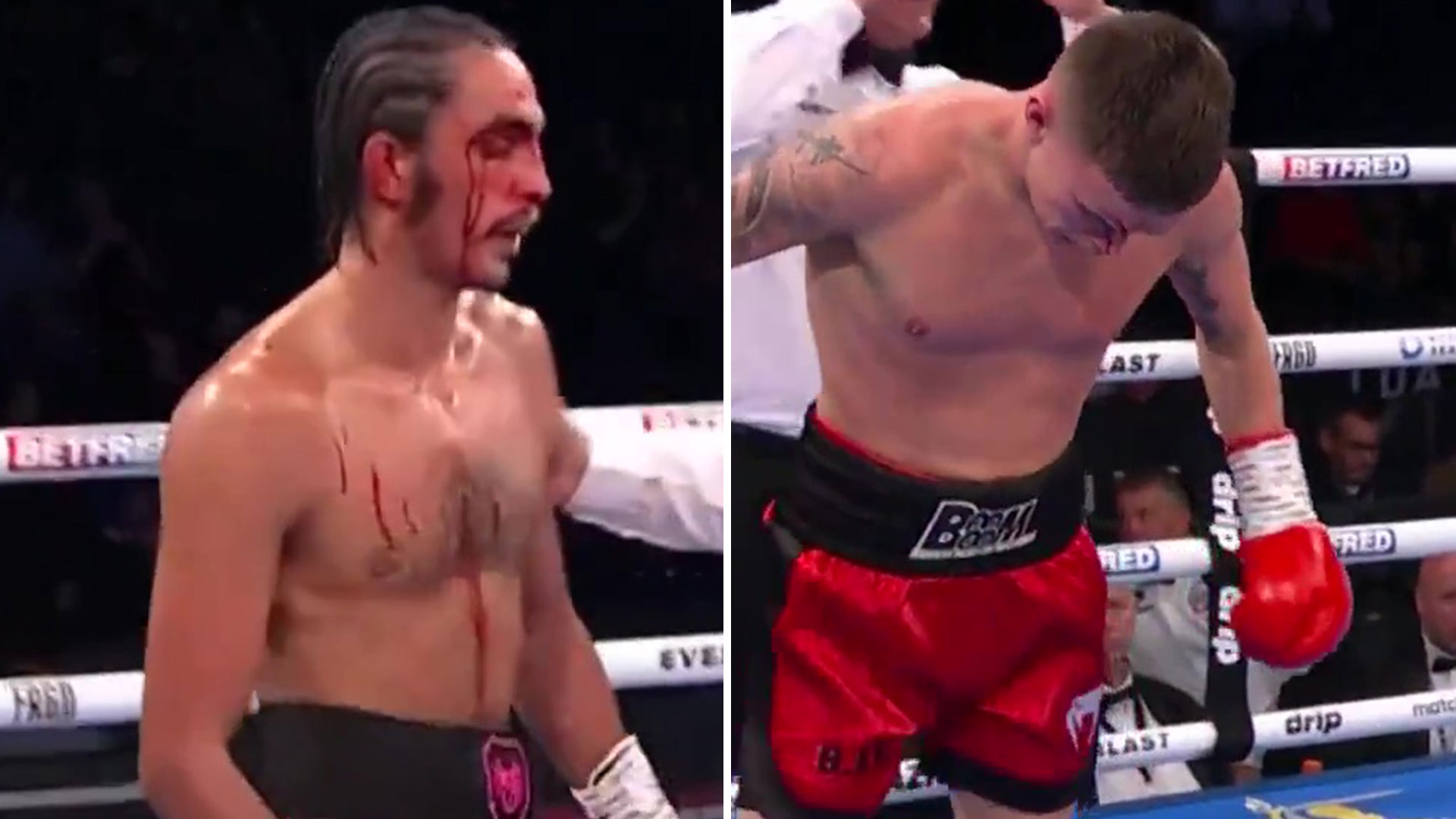 Boxing show descends into bloody chaos as TWO bouts waved off after head clashes and boxers left with horror cuts