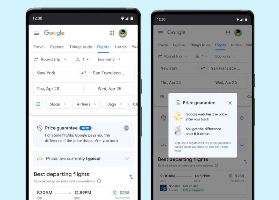 Google's new feature allows travellers to claim a refund if the price drops before take-off