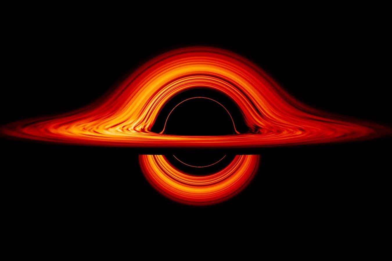 This new visualization of a black hole illustrates how its gravity distorts our view, warping its surroundings as if seen in a carnival mirror. The visualization simulates the appearance of a black hole where infalling matter has collected into a thin, hot structure called an accretion disk. The black hole?s extreme gravity skews light emitted by different regions of the disk, producing the misshapen appearance. Bright knots constantly form and dissipate in the disk as magnetic fields wind and twist through the churning gas. Nearest the black hole, the gas orbits at close to the speed of light, while the outer portions spin a bit more slowly. This difference stretches and shears the bright knots, producing light and dark lanes in the disk. Viewed from the side, the disk looks brighter on the left than it does on the right. Glowing gas on the left side of the disk moves toward us so fast that the effects of Einstein?s relativity give it a boost in brightness; the opposite happens on the right side, where gas moving away us becomes slightly dimmer. This asymmetry disappears when we see the disk exactly face on because, from that perspective, none of the material is moving along our line of sight. Closest to the black hole, the gravitational light-bending becomes so excessive that we can see the underside of the disk as a bright ring of light seemingly outlining the black hole. This so-called ?photon ring? is composed of multiple rings, which grow progressively fainter and thinner, from light that has circled the black hole two, three, or even more times before escaping to reach our eyes. Because the black hole modeled in this visualization is spherical and non-rotating, the photon ring looks nearly circular and identical from any viewing angle. Inside the photon ring is the black hole?s shadow, an area roughly twice the size of the event horizon ? its point of no return. This visualization is ?mass invariant,? which means it can represent a black hole of any mass. The size of the black hole