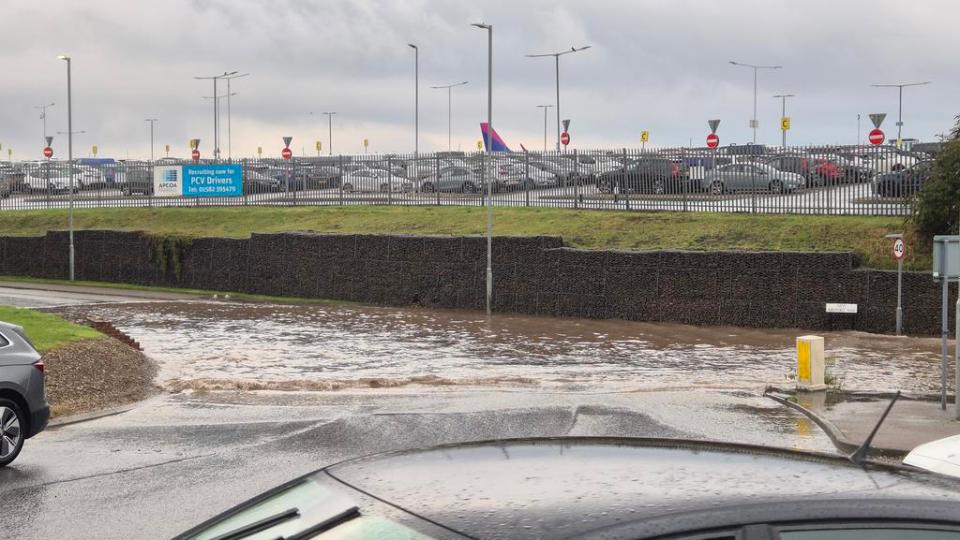 The main roundabout at Luton Airport was flooded over night