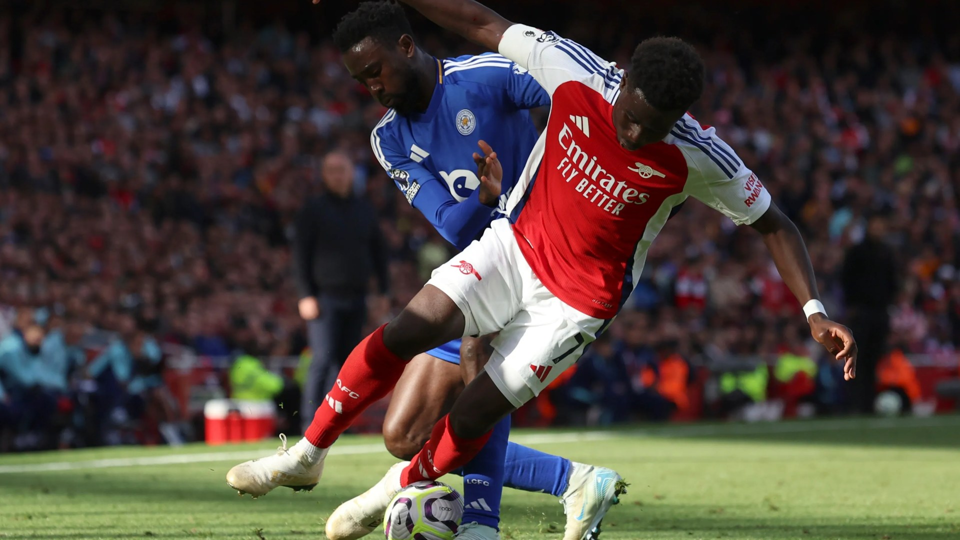 Arsenal fans furious as Leicester star avoids red card for exactly the same offence that saw Leandro Trossard sent off