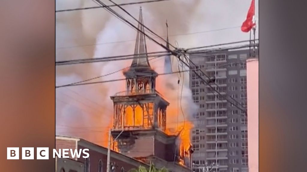 Tower falls as historic San Francisco Church destroyed by fire