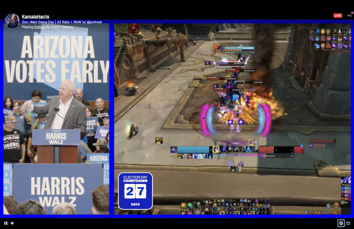 Kamala Harris' Twitch account streamed Tim Waltz rally alongside live WoW gameplay