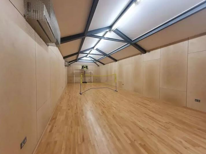 There's also an indoor sports hall inside the party house where guests can play football and basketball