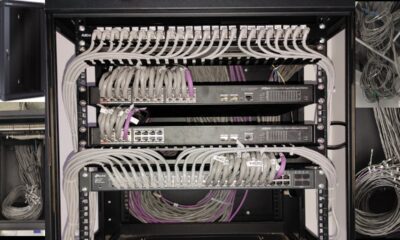 network cable management and 12U server rack installation for office setup cat 6A cable dahua tplink