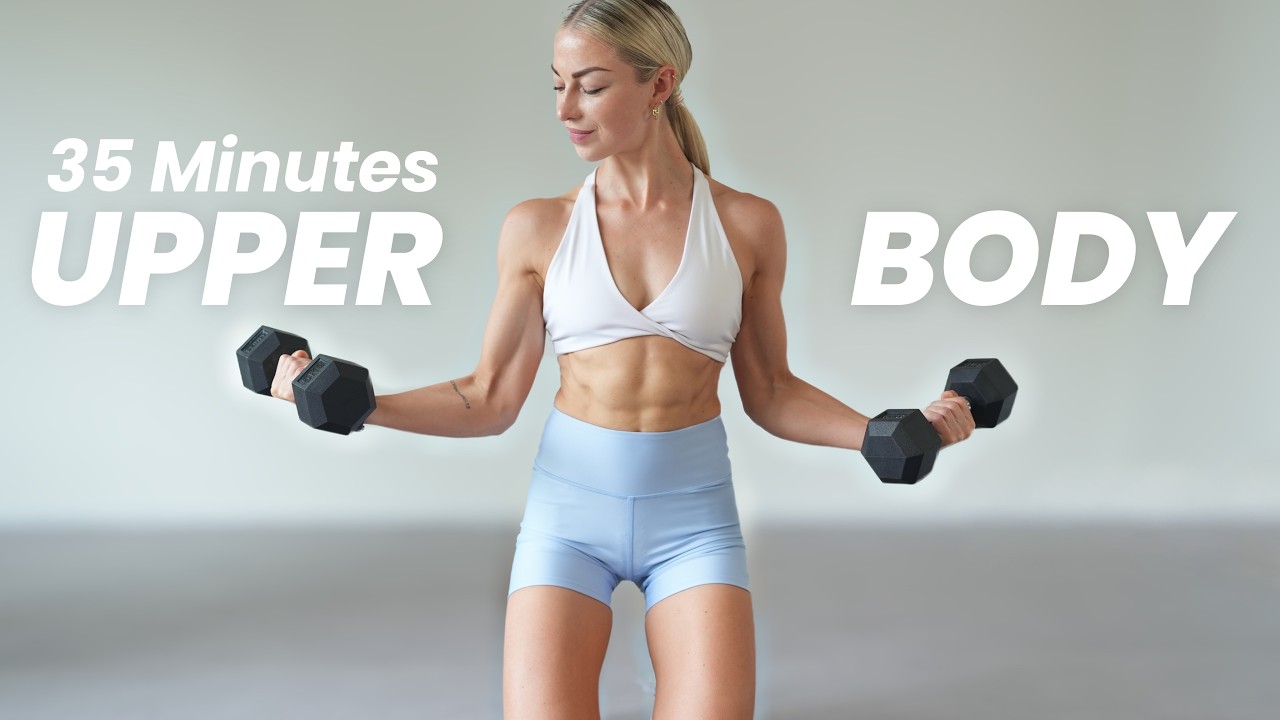 35 Min. At Home Upper Body Workout to build lean muscle | Push-Pull-Core Giant-Sets | Low Impact