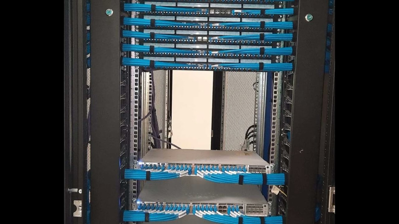 42U Rack dressing and cables laying work data center.