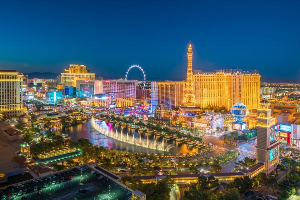 The famous strip's fountains, canals and mini Eiffel Tower on the famed street