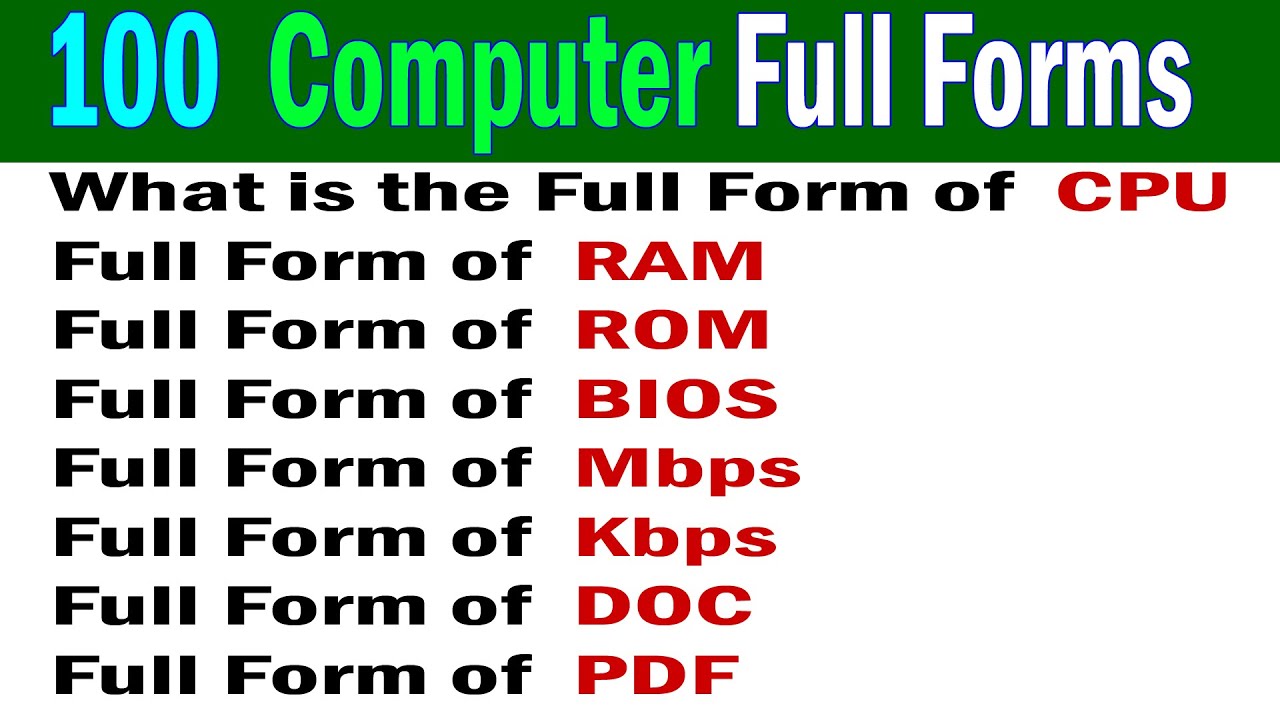 100 Most Commonly used Computer Full Form, Computer Full Form,  Abbreviations, full form