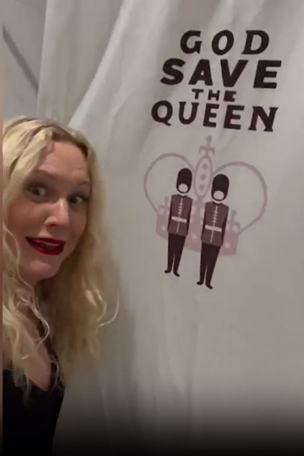 One of her favourite features was a shower curtain that said: 'God Save The Queen.'