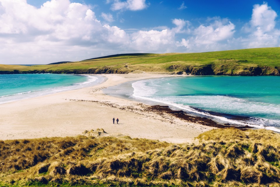 The islands also feature stunning shite sand beaches, like the sandbar connecting St Ninian's Isle with the mainland