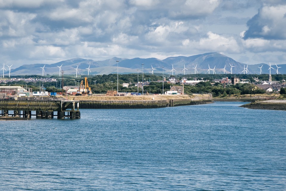 The Lake District seen in the background of Workington Harbour