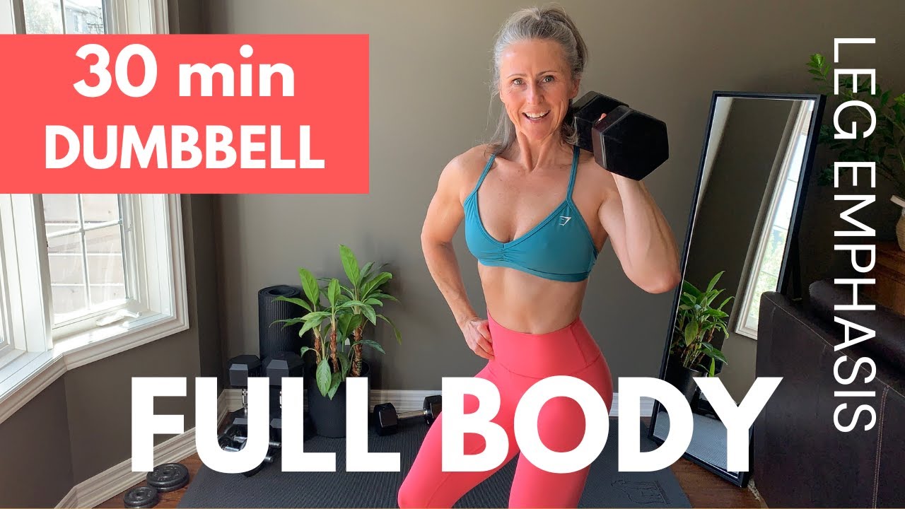 30min HIIT WORKOUT WITH WEIGHTS full body dumbbell + leg emphasis