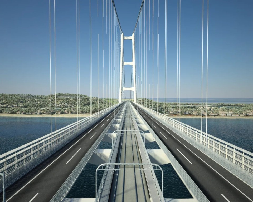 The bridge would have both roads and train lines going in each direction