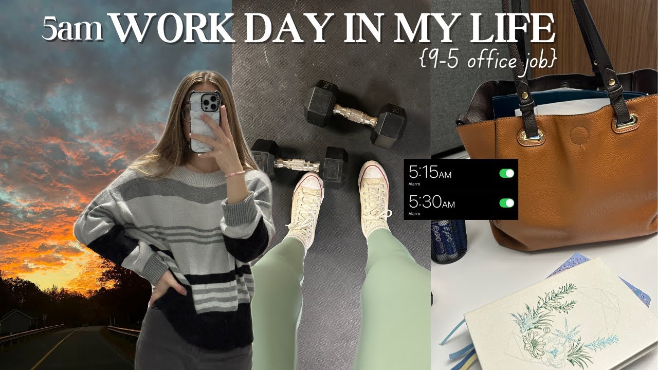 9-5 Work Day In My Life | 5am morning routine, office job, healthy habits + productive work night