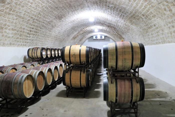 Wine barrels being stored in Purcari’s wine cellar,  in Moldova