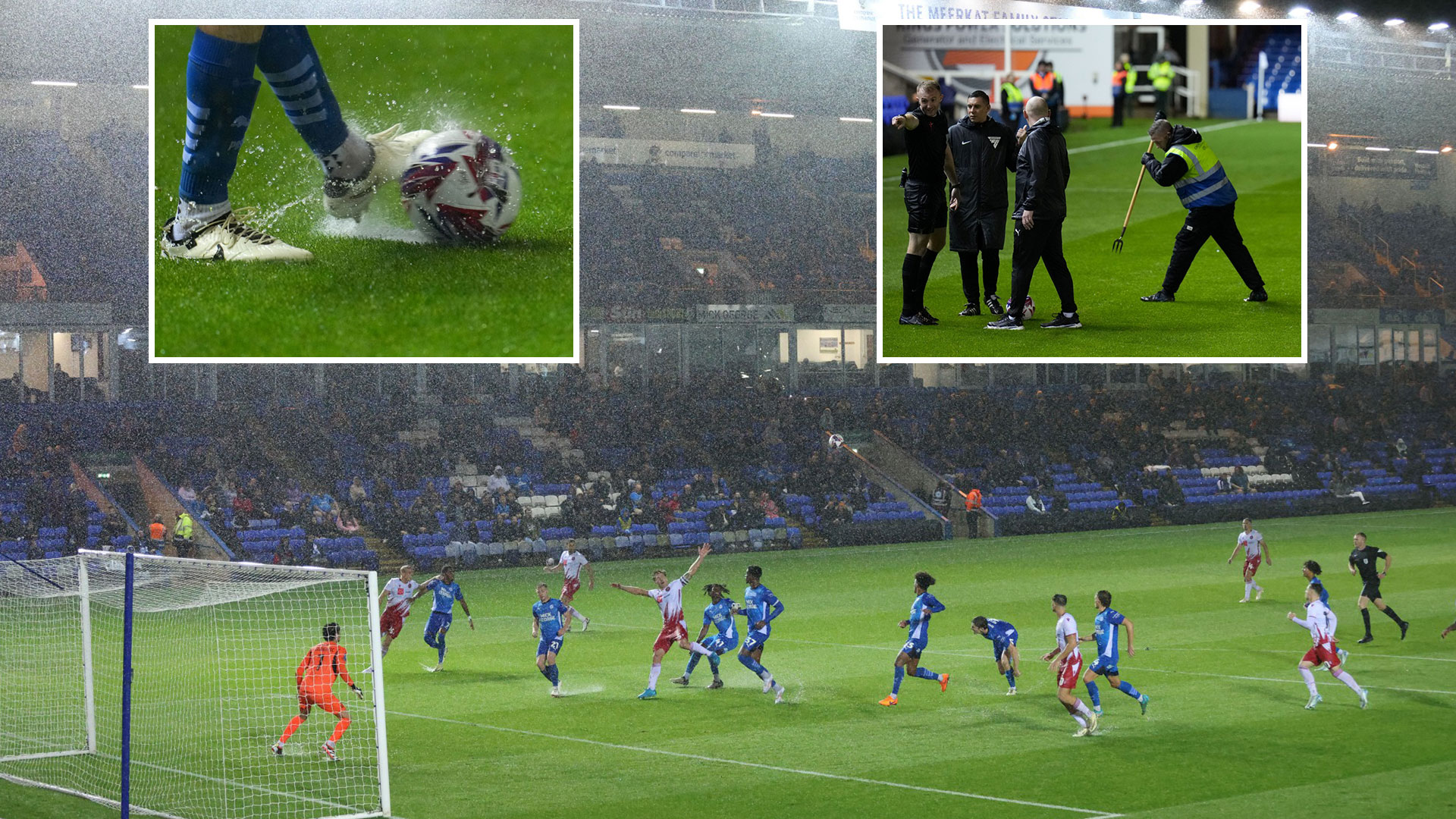 EFL Trophy clash delayed by 38 MINUTES with players forced to undergo second warm up... because of heavy RAIN