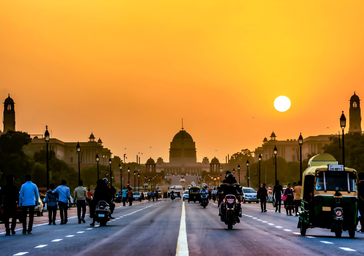 sunset over Indian street scene