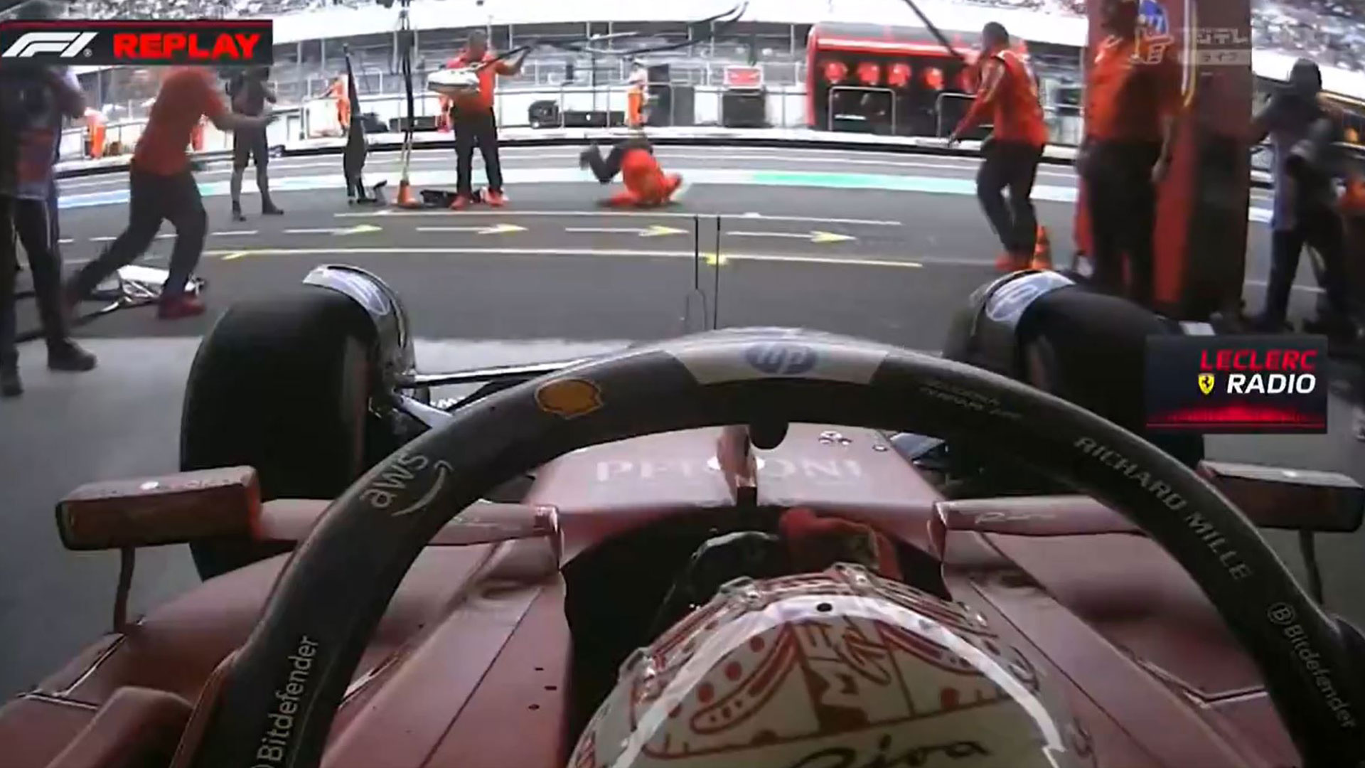 Watch hilarious moment Charles Leclerc’s mechanic takes very dramatic pit lane tumble during Mexican GP qualifying