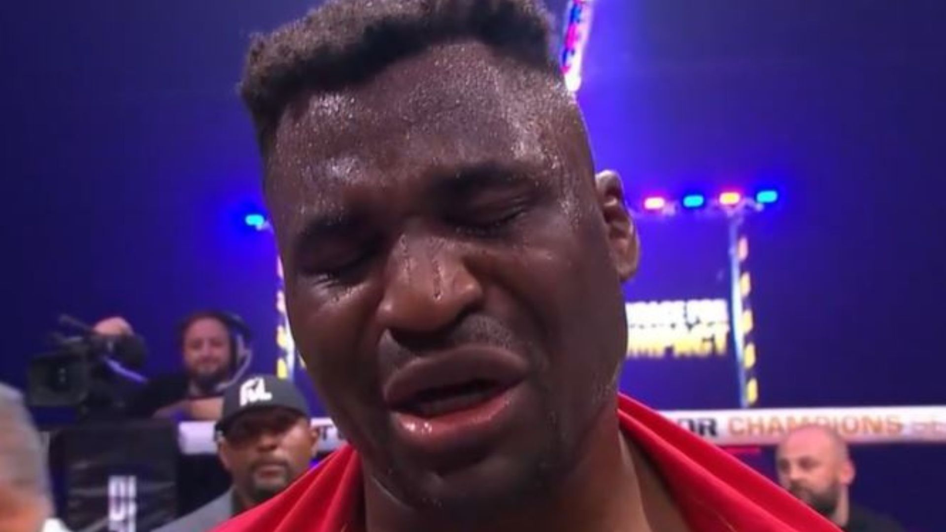 Francis Ngannou KOs Renen Ferreira in first round of MMA return and breaks down in tears after dedicating win to his son