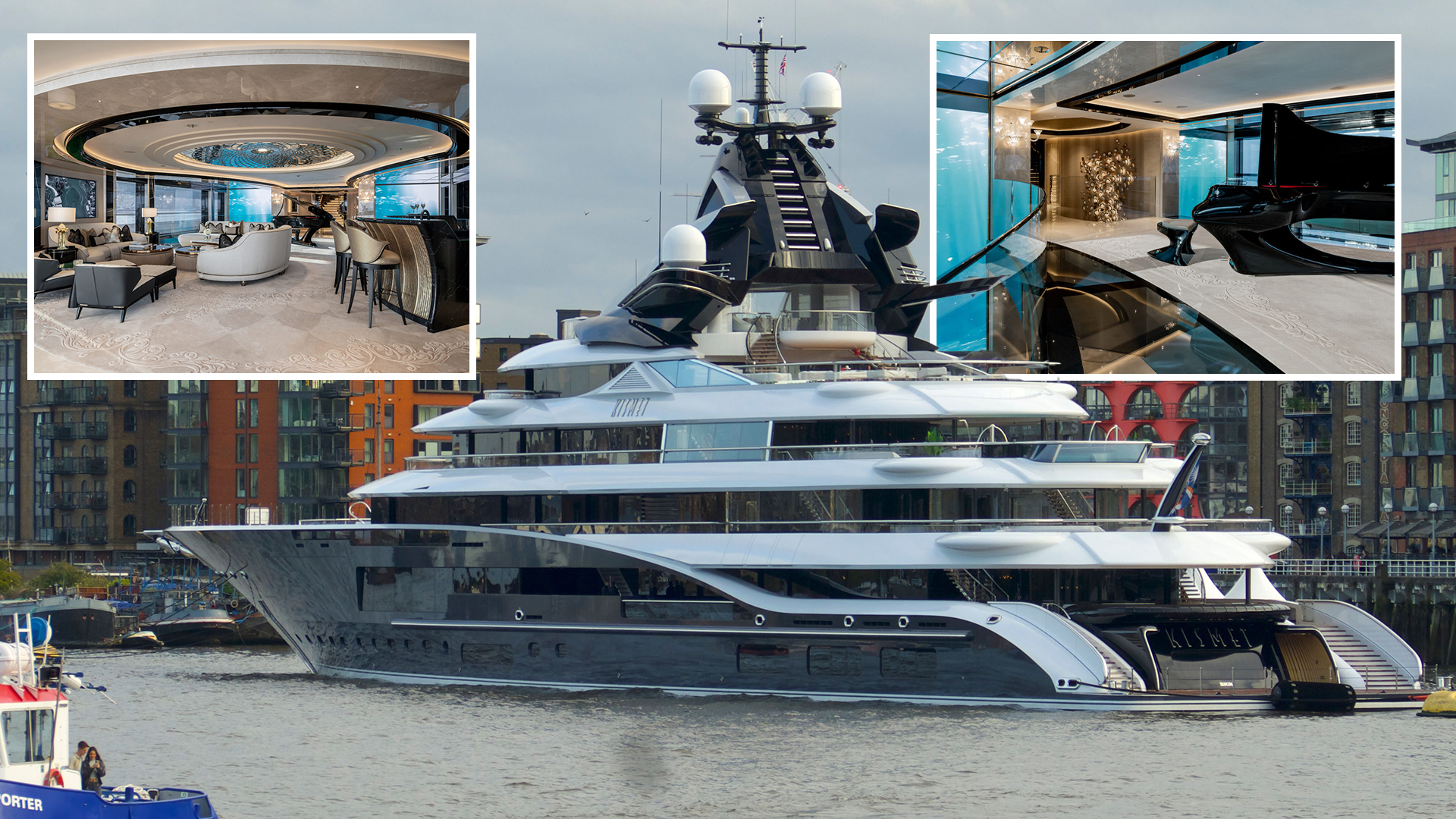 Onlookers left stunned as Premier League owner sails £345m yacht with private basketball court down River Thames