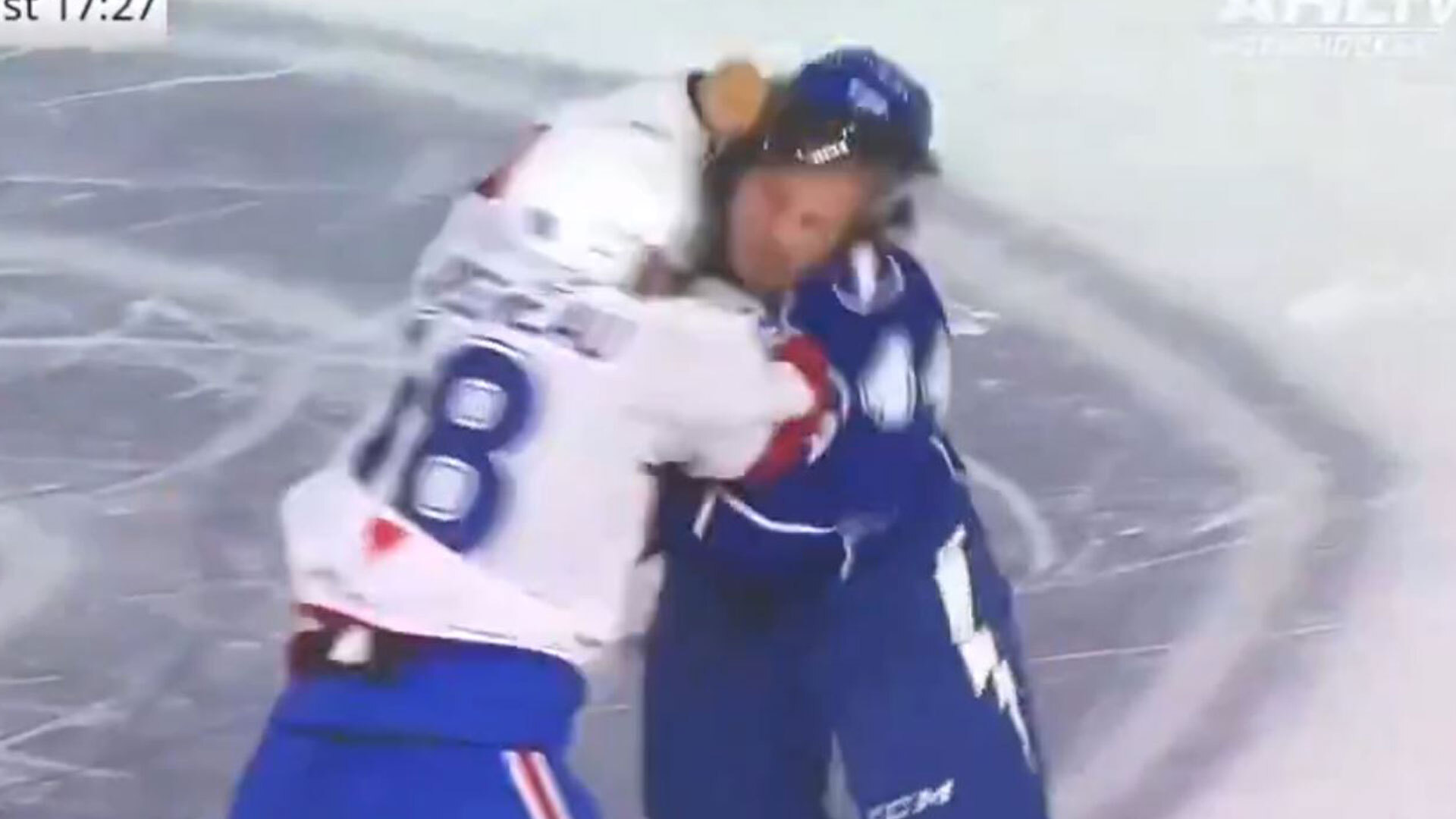 Gruesome moment ice hockey star snaps bent finger back into place after punching rival numerous times in head