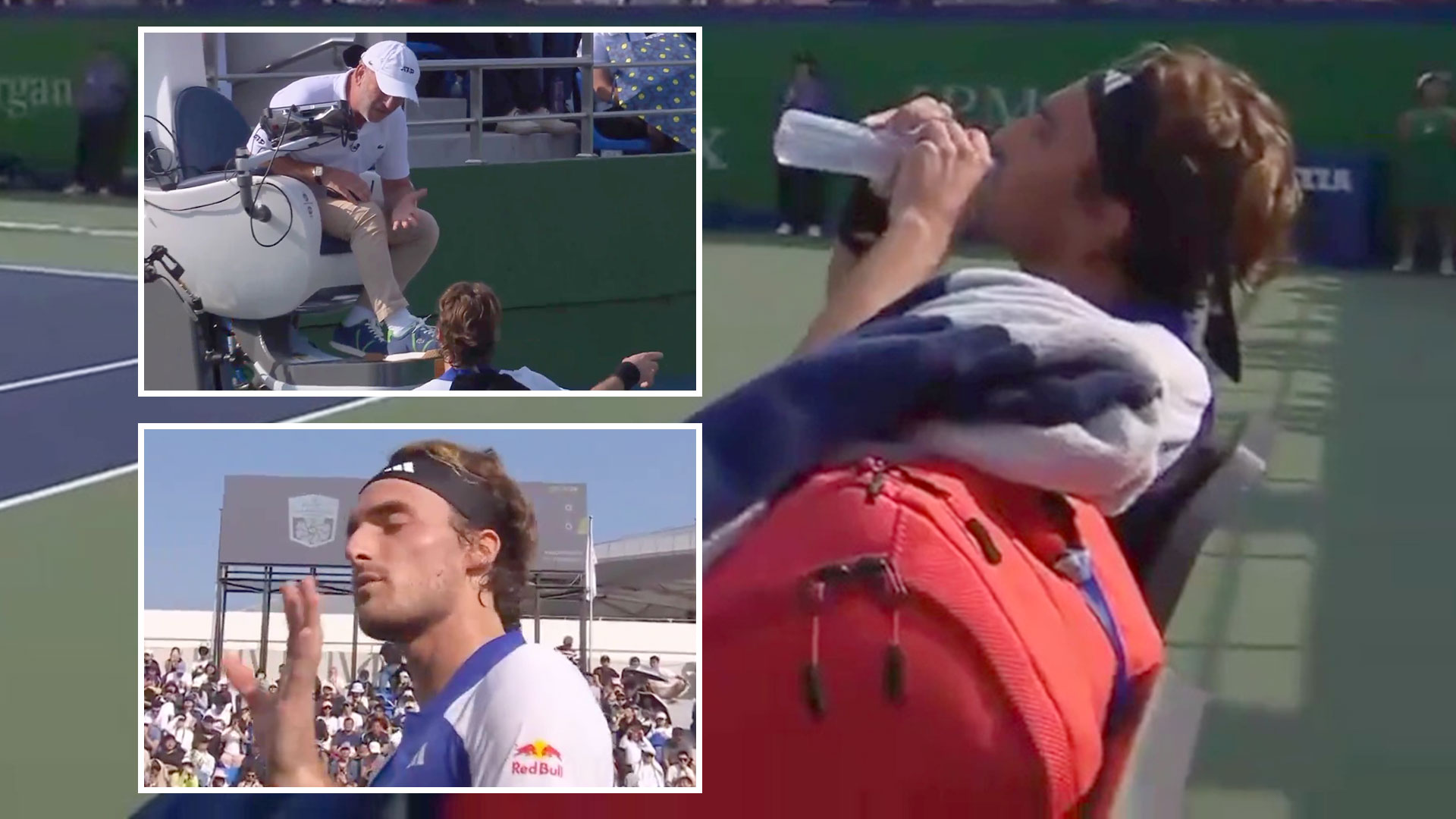 Tennis 'cry baby' Tsitsipas sits down and REFUSES to play before telling umpire 'I hope you get FIRED'