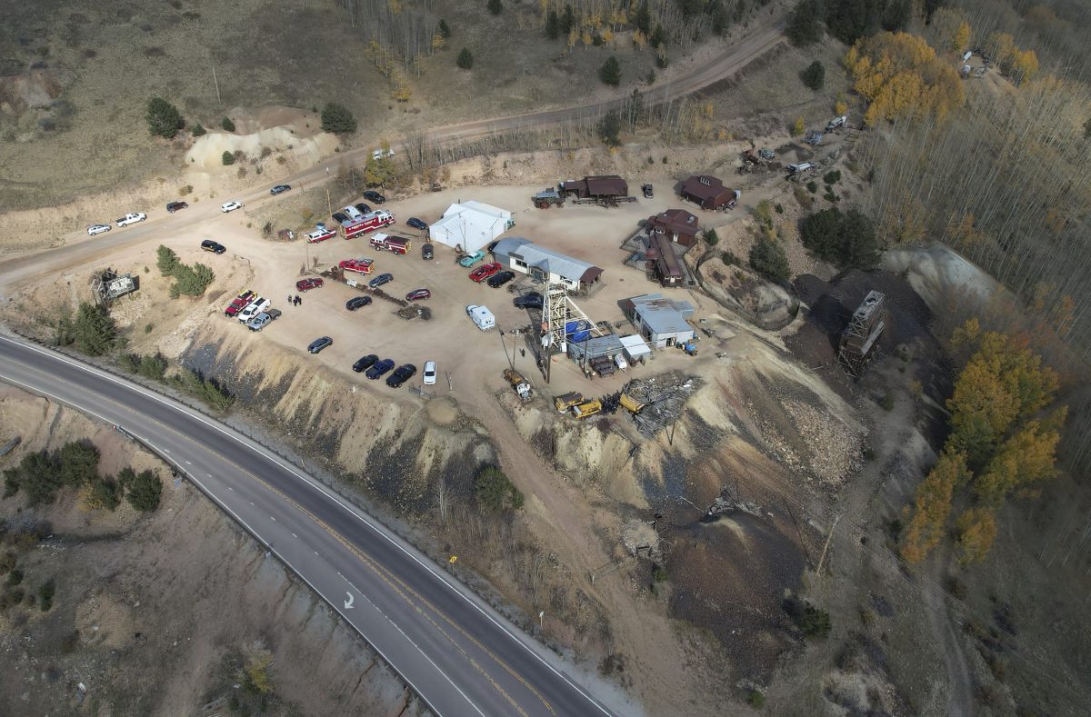 Emergency personnel stage outside the Mollie Kathleen Gold Mine in Cripple Creek, Colorado