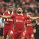 Liverpool's Mohamed Salah celebrates after scoring his side's second goal during the Champions League soccer match between Liverpool and Bologna at the Anfield stadium in Liverpool, England, Wednesday, Oct. 2, 2024. (AP Photo/Ian Hodgson)