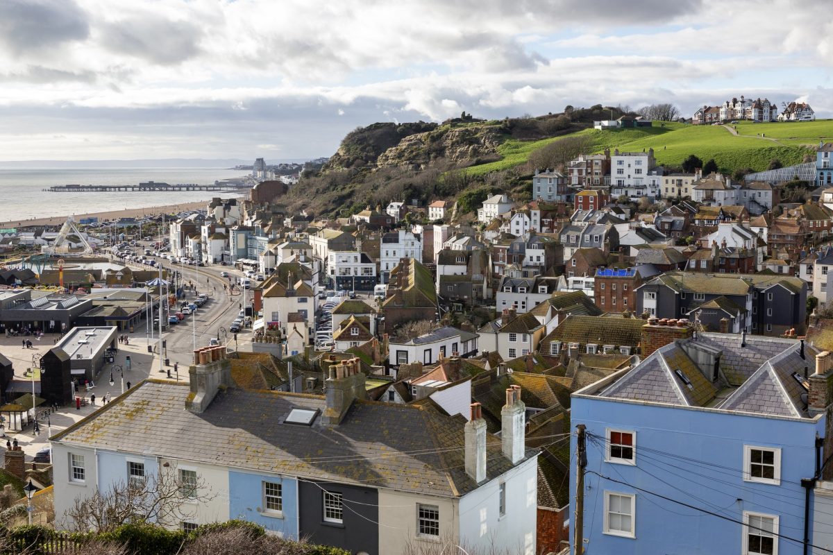 Seaside resort town of Hastings in East Sussex.