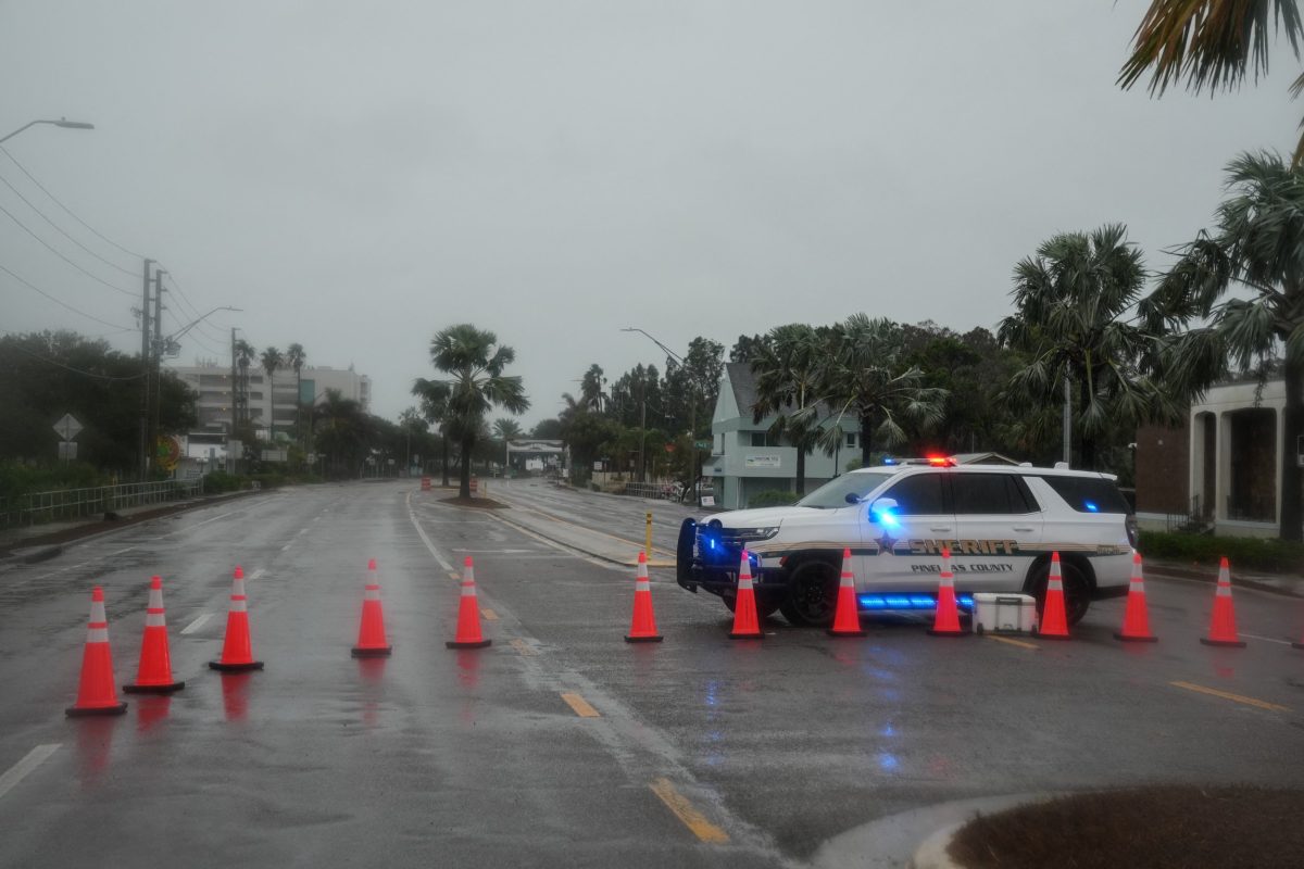 A crossing from Largo to Indian Rocks Beach on the Gulf of Mexico is closed Hurricane Milton's expected landfall tonight on October 9, 2024 in Florida. Milton regained power on October 8 to become a Category 5 storm with maximum sustained winds of 165 mph (270 kph) as it barrels towards the west-central coast of Florida and is forecast to make landfall late October 9, according to the National Hurricane Center. (Photo by Bryan R. SMITH / AFP) (Photo by BRYAN R. SMITH/AFP via Getty Images)