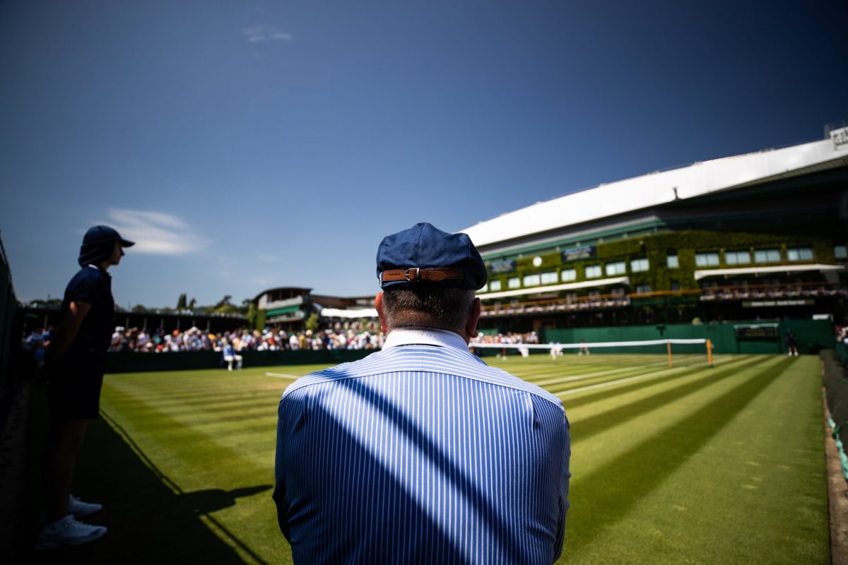 LONDON, ENGLAND - JULY 03: A line judge waits for the players to come on to court 7 during the Wimbledon Lawn Tennis Championship at the All England Lawn Tennis and Croquet Club at Wimbledon on July 3, 2018 in London, England. (Photo by Simon Bruty/Any Chance/Getty Images)