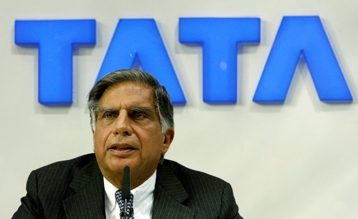 FILE PHOTO: Tata Motors' Chairman Ratan Tata addresses journalists during the first media day of the 78th Geneva Car Show at the Palexpo, in Geneva, Switzerland March 4, 2008. REUTERS/Denis Balibouse/File Photo