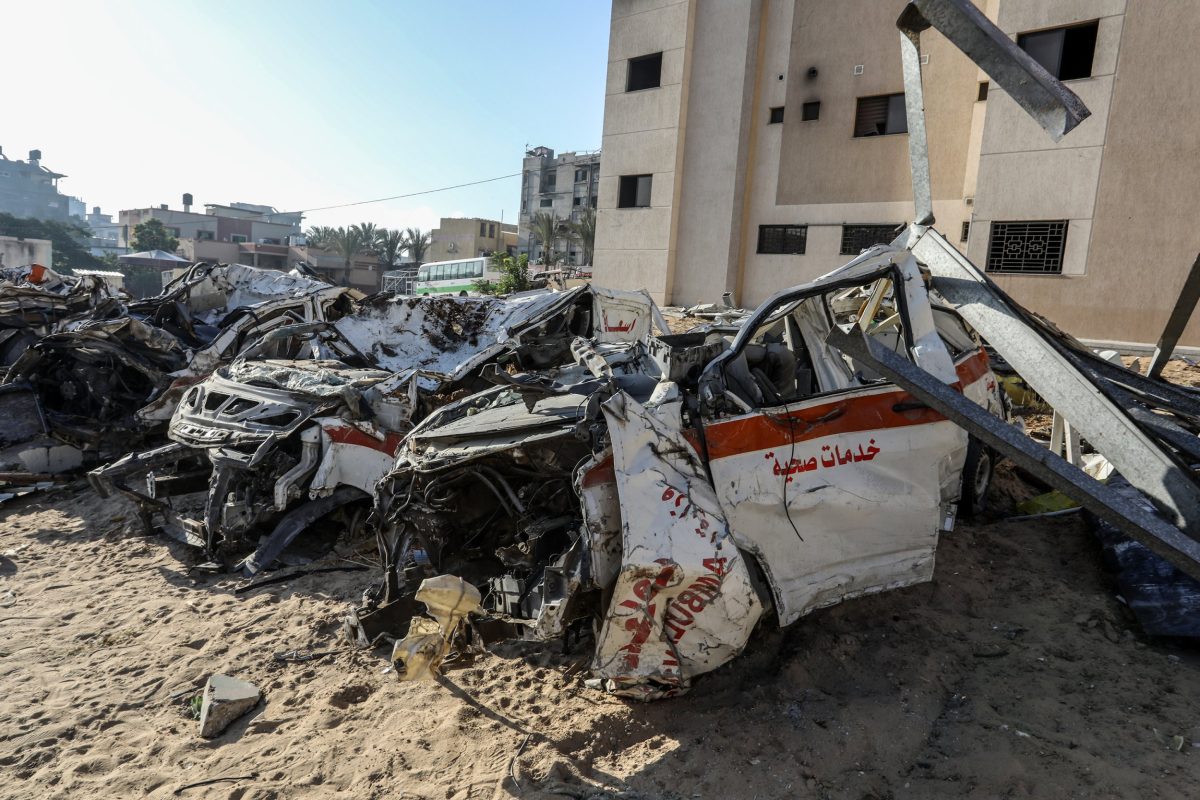 KHAN YUNIS, GAZA - OCTOBER 9: Dozens of ambulances are destroyed during the Israeli raids on Nasser Hospital as the repairmen try to provide parts from ambulances that are out of use and put them into use again as the Israeli attacks continue in Khan Yunis, Gaza on October 9, 2024. (Photo by Abed Rahim Khatib/Anadolu via Getty Images)